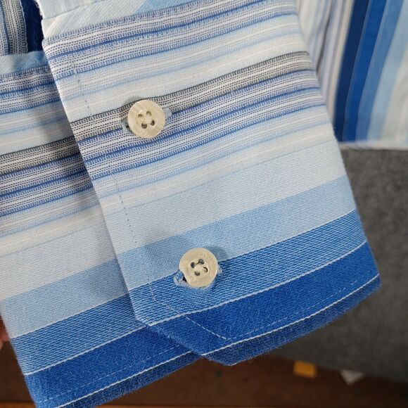 7Diamonds Shirt Mens XL Multi Striped Cotton Wrinkle Resistant Pleated Button Up - Picture 13 of 16